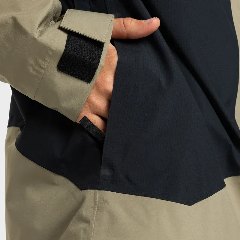 Men’s Multi-Pocket Ski Jacket — Khaki & Black — Khaki & Black, pocket and cuff detail