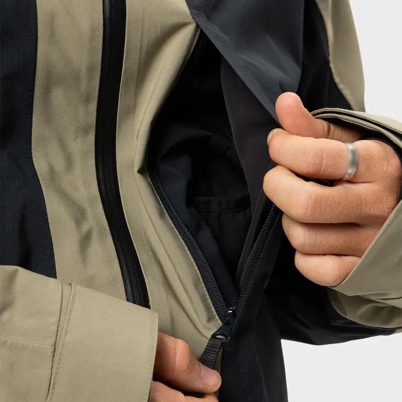 Men’s Multi-Pocket Ski Jacket — Khaki & Black — Khaki & Black, underarm vent detail
