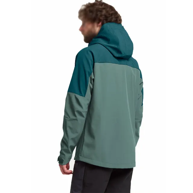 Men’s Multi-Pocket Softshell Jacket — Green — Green, model side and back view