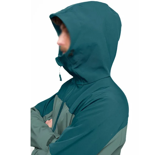Men’s Multi-Pocket Softshell Jacket — Green — Green, hood-up close-up