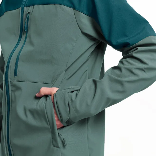 Men’s Multi-Pocket Softshell Jacket — Green — Green, pocket close-up