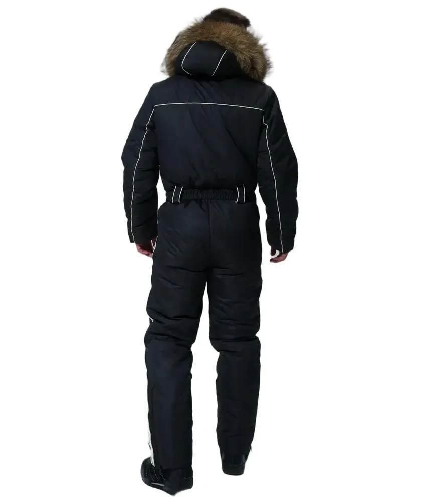 Men's One-Piece Ski Suit — Black — Black, worn back view