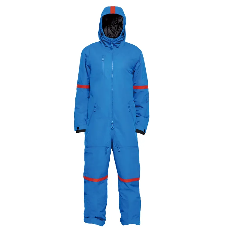 Men's One-Piece Ski Suit — Blue & Red — 1 Colourway — Blue & Red, hanging front view