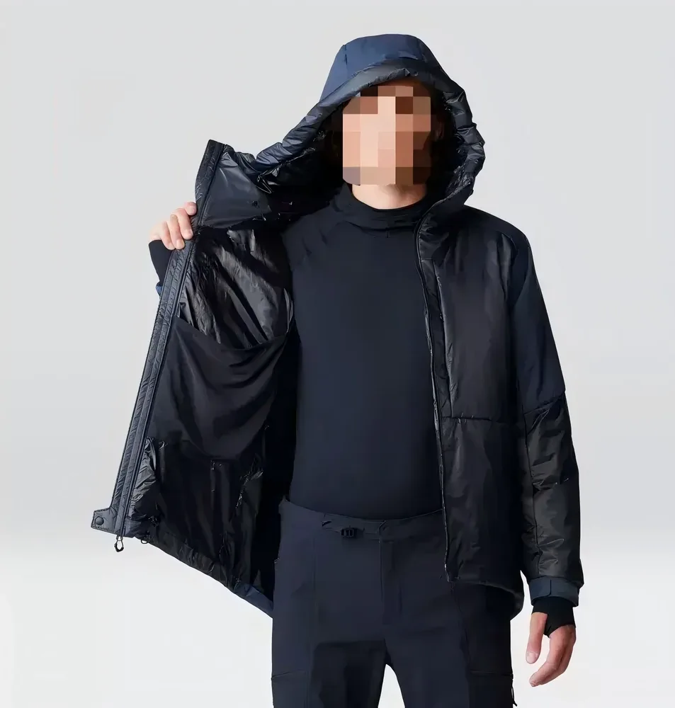 Men's Packable Quilted Jacket — Navy, worn front view, jacket open