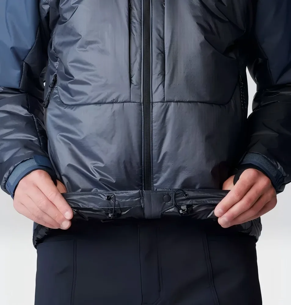 Men's Packable Quilted Jacket — Navy, storm placket detail