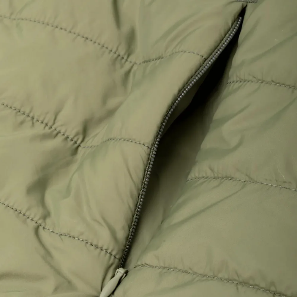 Men’s Packable Quilted Jacket — Army Green & Black — Army Green, zip detail