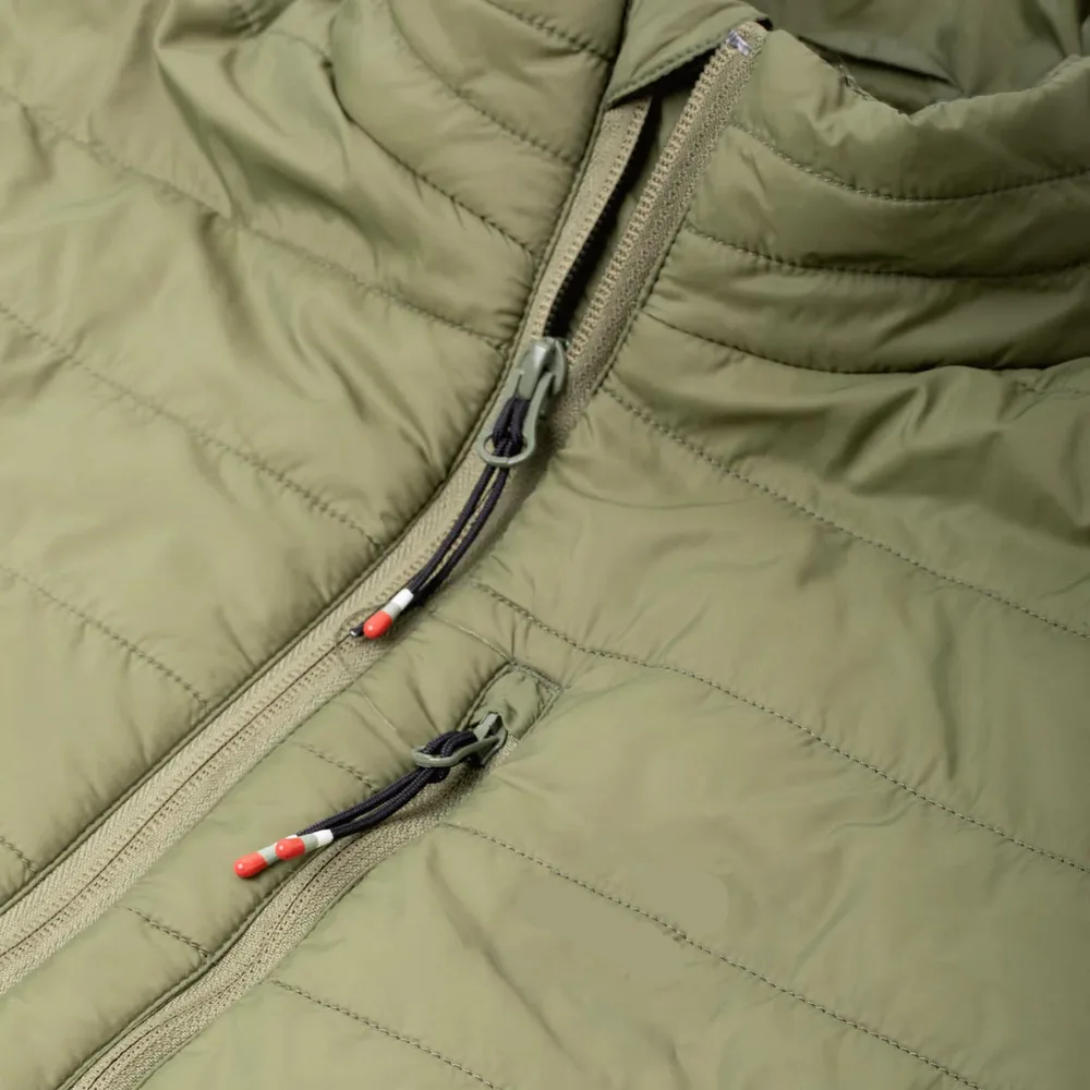 Men’s Packable Quilted Jacket — Army Green & Black — Army Green, collar and zip pulls detail