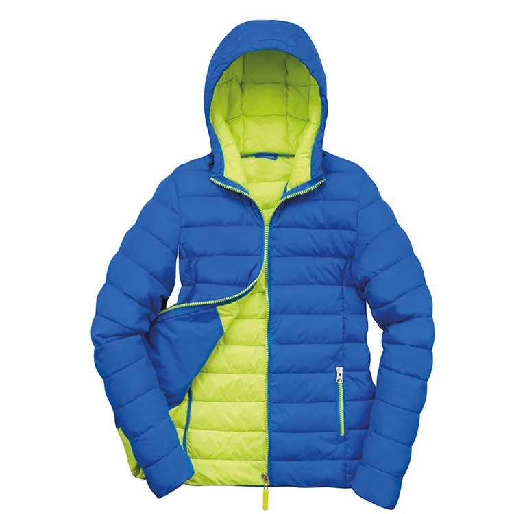 Men’s Padded Jacket — 4 Colourways — Royal Blue, front view with lime lining