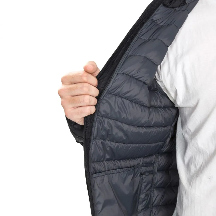 Men’s Padded Jacket — Black — Black, interior and pocket view, worn open