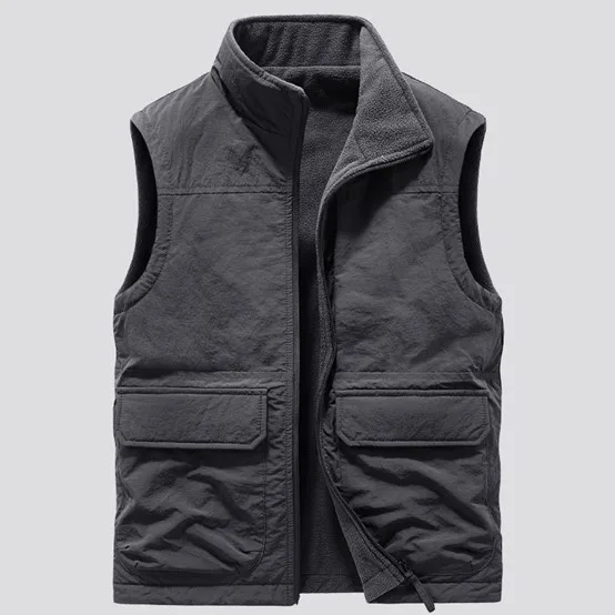 Men’s Padded Vest — Charcoal, Black & Khaki — Charcoal, front view, open