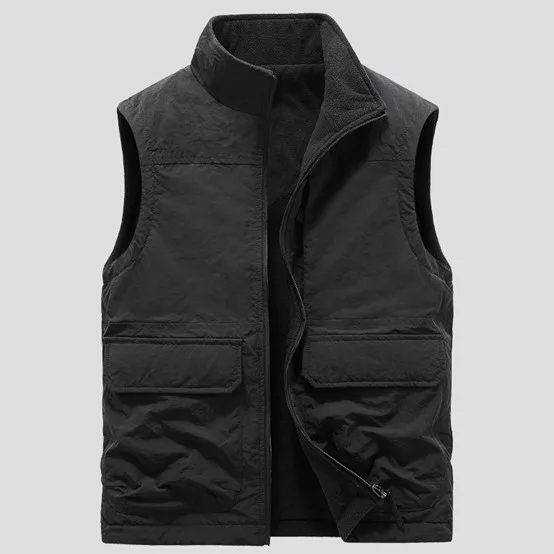 Men’s Padded Vest — Charcoal, Black & Khaki — Black, front view, open