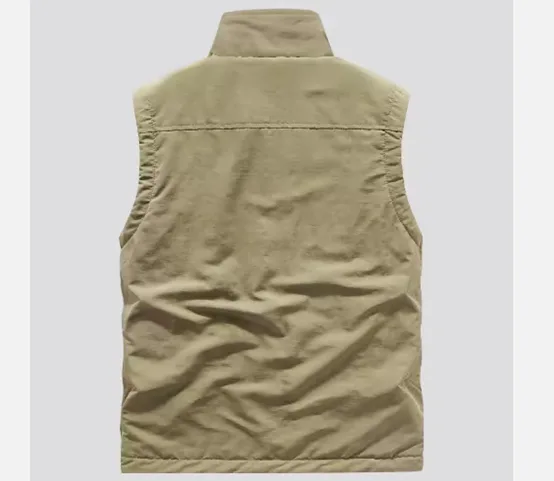 Men’s Padded Vest — Charcoal, Black & Khaki — Khaki, back view