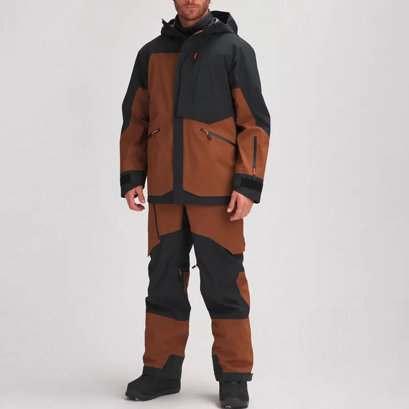 Men's Panelled Snowboard Jacket — 2 Colourways — Rust & Black, worn full view
