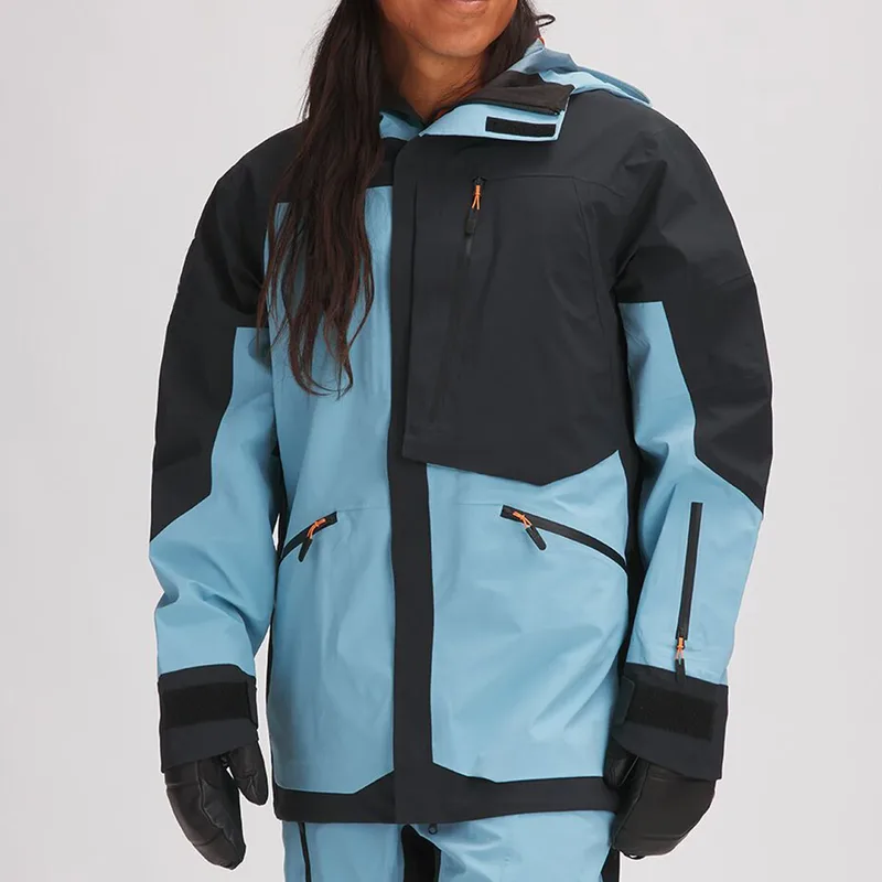 Men's Panelled Snowboard Jacket — 2 Colourways — Light Blue & Black, worn front view