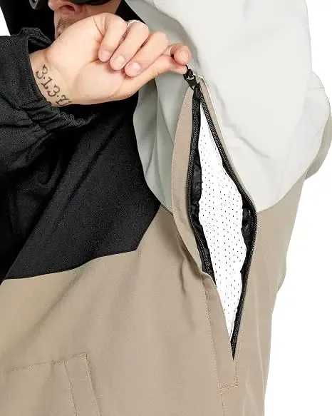 Men's Panelled Softshell Ski Jacket — 1 Colourway — Beige, Black & Light Grey, underarm ventilation zip detail
