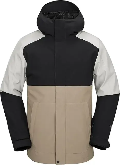 Men's Panelled Softshell Ski Jacket — 1 Colourway — Beige, Black & Light Grey, studio front view