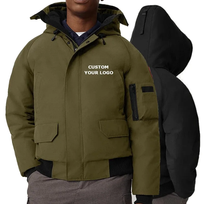 Men's Plus-Size Bomber Down Jacket — 4 Colourways — Olive Green, worn front view