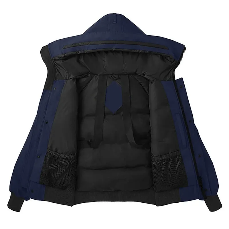 Men's Plus-Size Bomber Down Jacket — 4 Colourways — Navy, open front, lining view