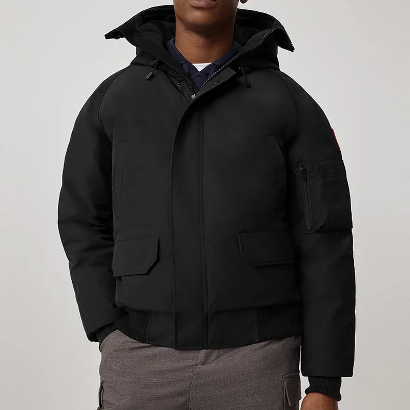 Men's Plus-Size Bomber Down Jacket — 4 Colourways — Black, worn front view