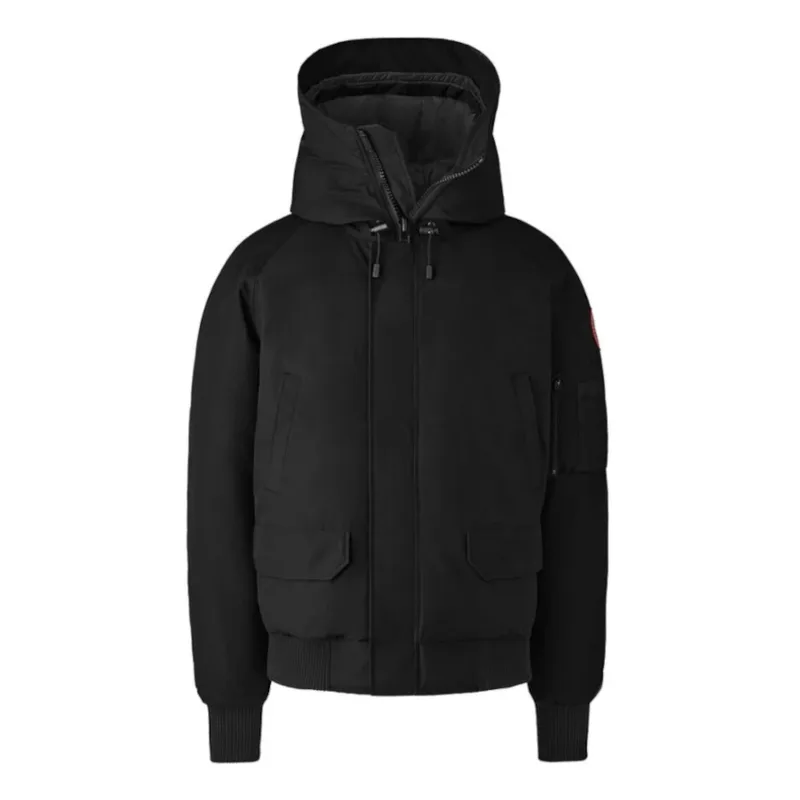 Men's Plus-Size Bomber Down Jacket — 4 Colourways — Black, ghost front view, studio