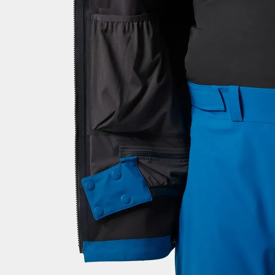 Men's Plus-Size Hooded Ski Jacket — Blue — Blue, interior pocket detail