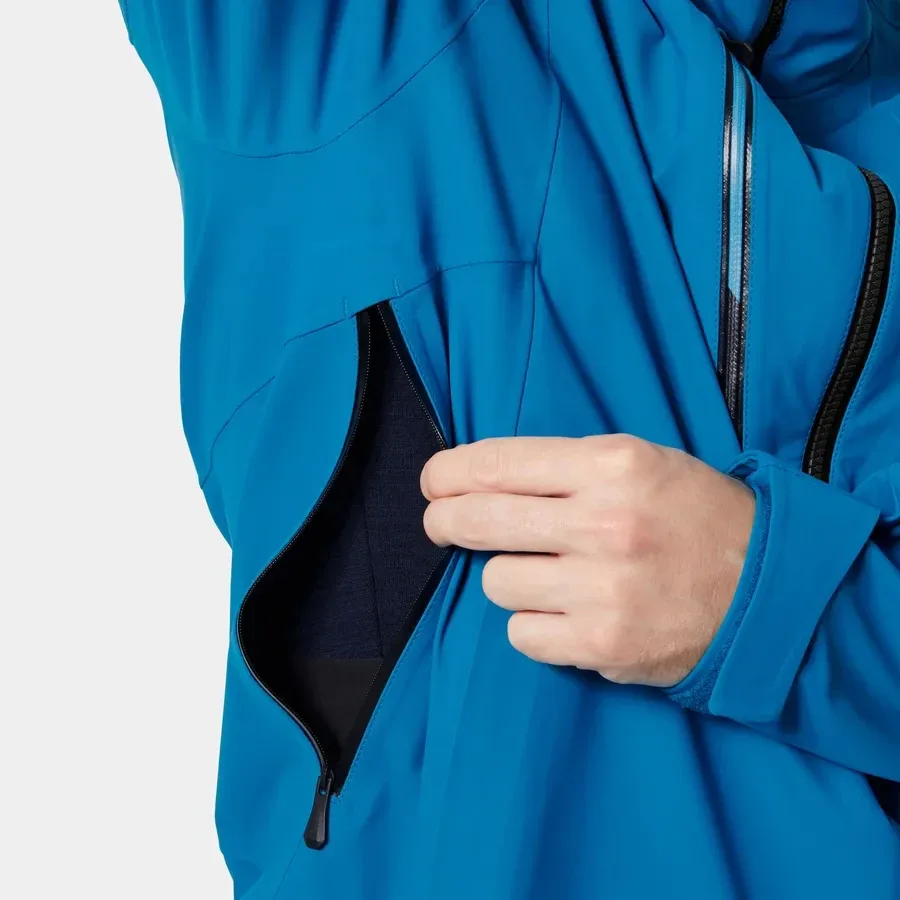 Men's Plus-Size Hooded Ski Jacket — Blue — Blue, side pocket detail