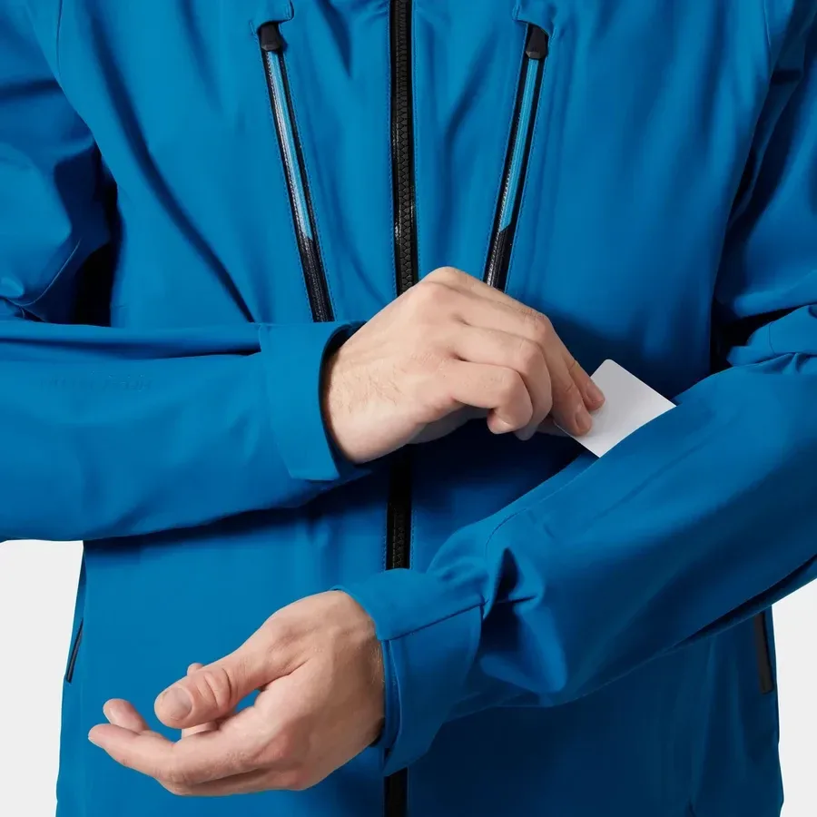 Men's Plus-Size Hooded Ski Jacket — Blue — Blue, sleeve pass pocket detail