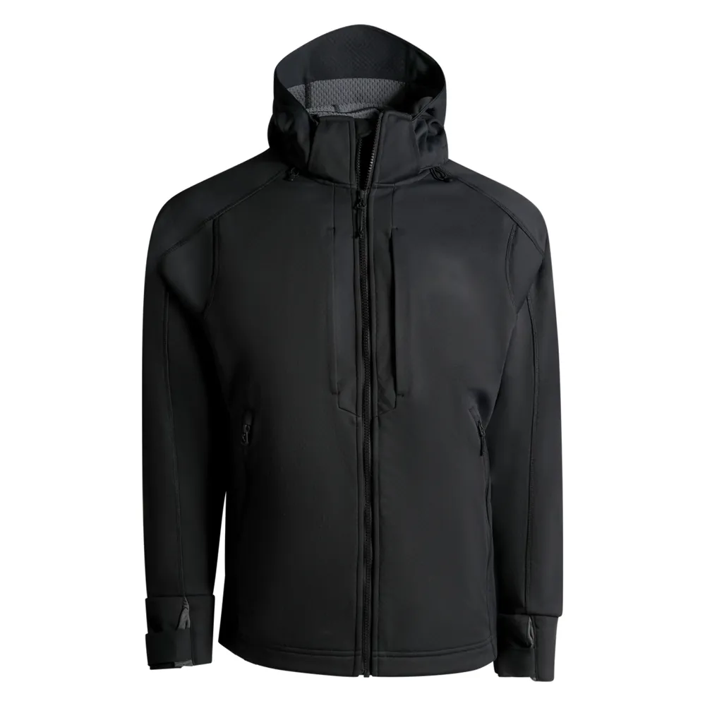 Men’s Plus-Size Hooded Softshell Jacket — Black — Black, front view