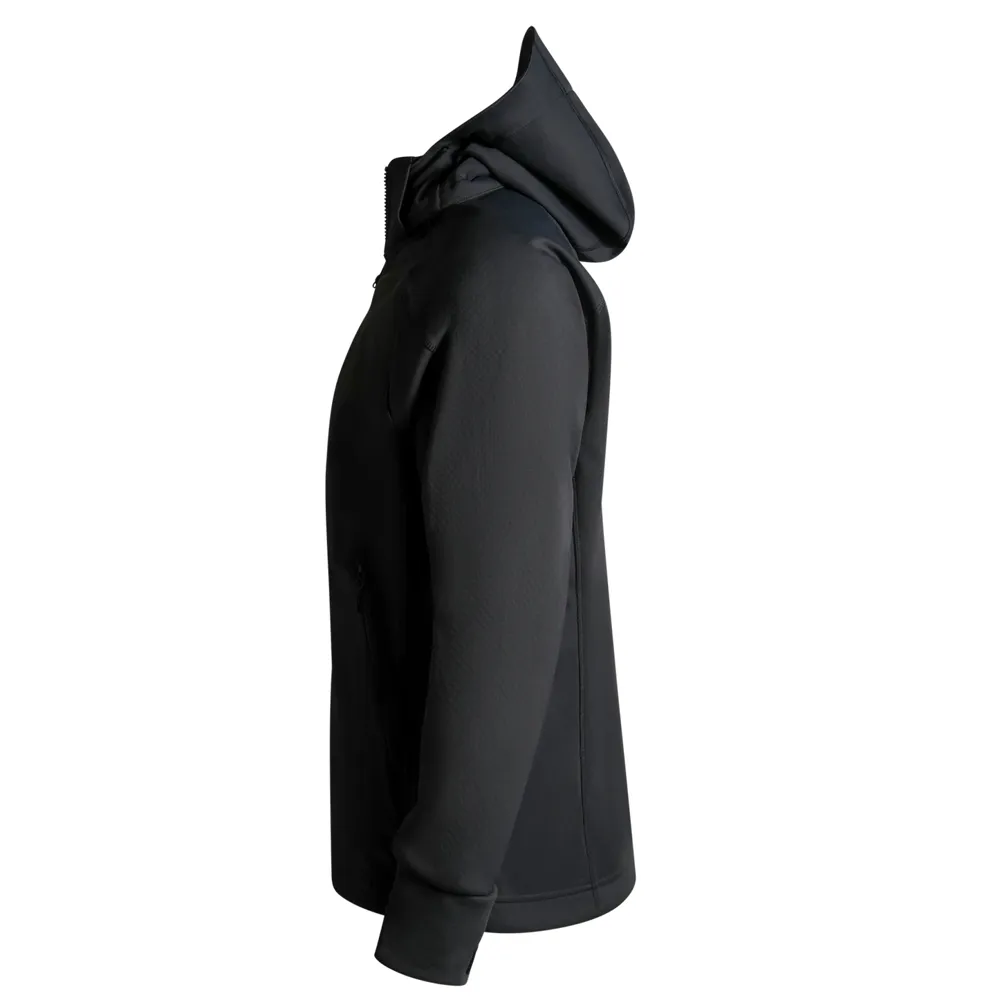 Men’s Plus-Size Hooded Softshell Jacket — Black — Black, side and back view