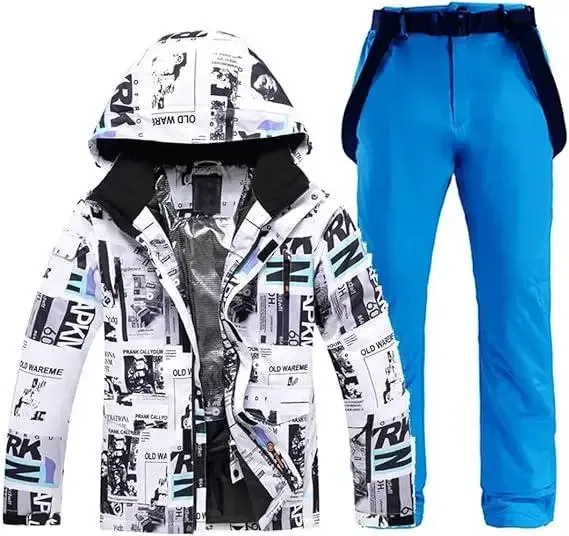 Men's Printed Two-Piece Ski Suit — 2 Prints — Graffiti Print / Blue Pants, combination view