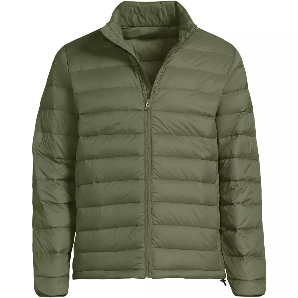Men’s Puffer Jacket — Army Green, Black & Navy — Army Green, front view