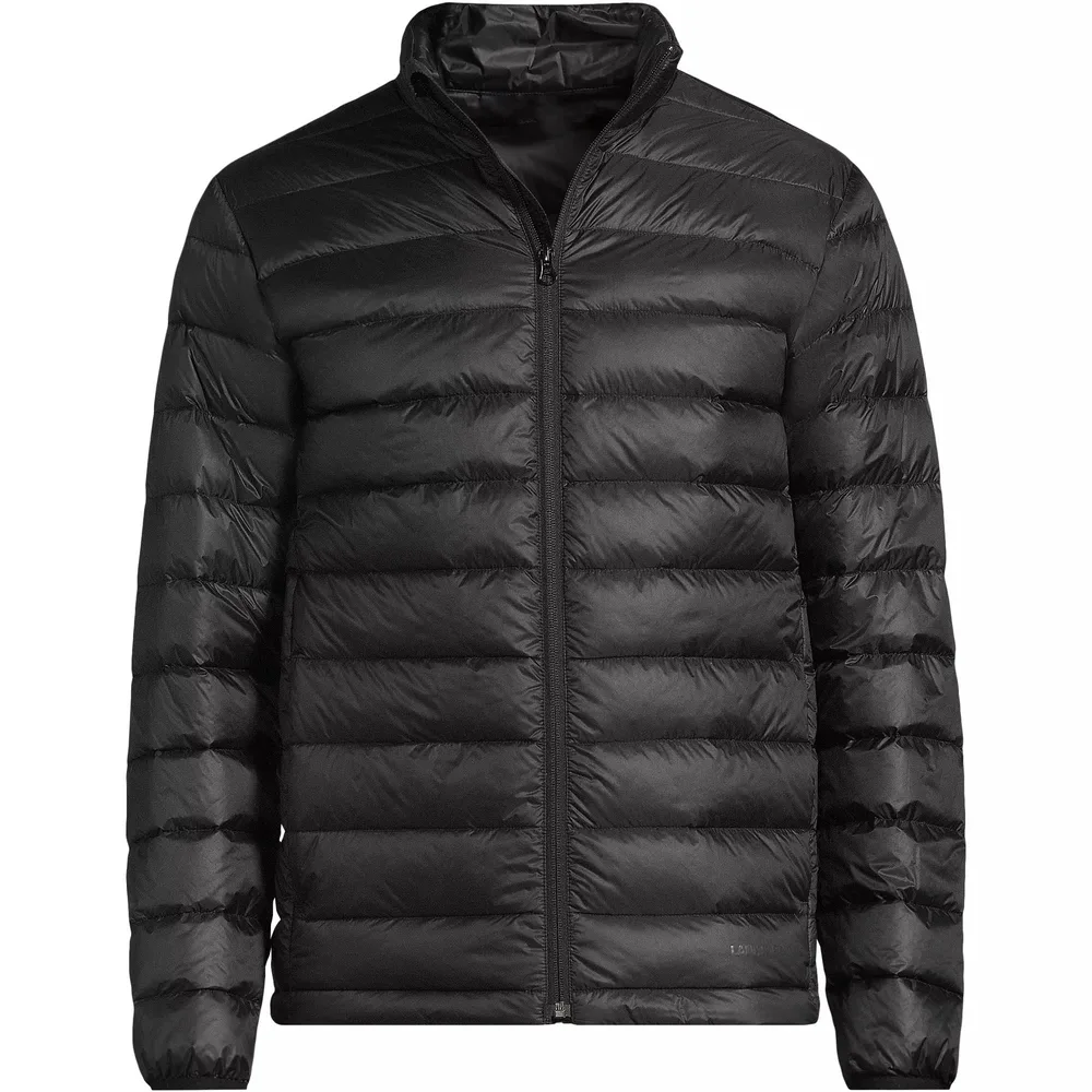 Men’s Puffer Jacket — Army Green, Black & Navy — Black, front view