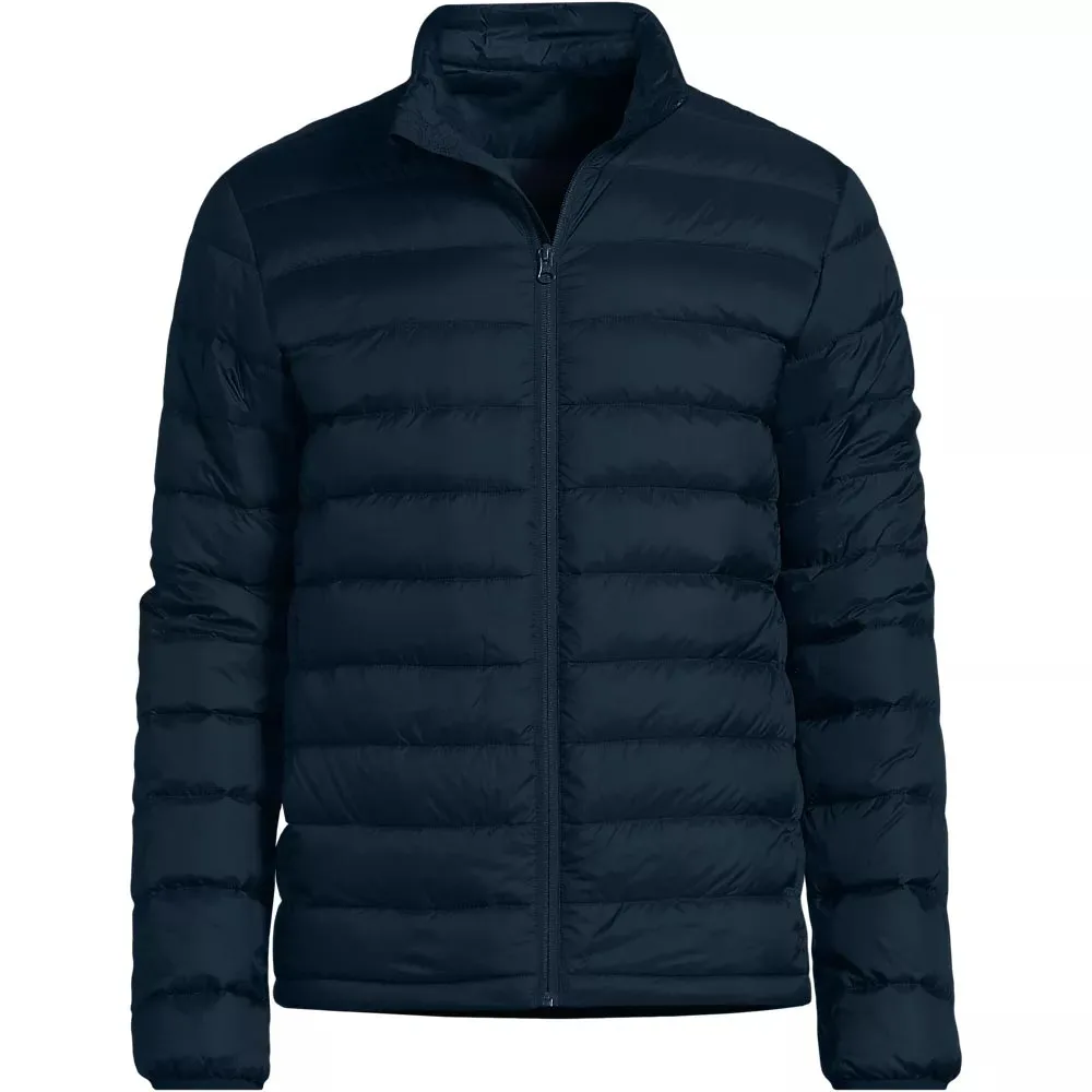 Men’s Puffer Jacket — Army Green, Black & Navy — Navy, front view