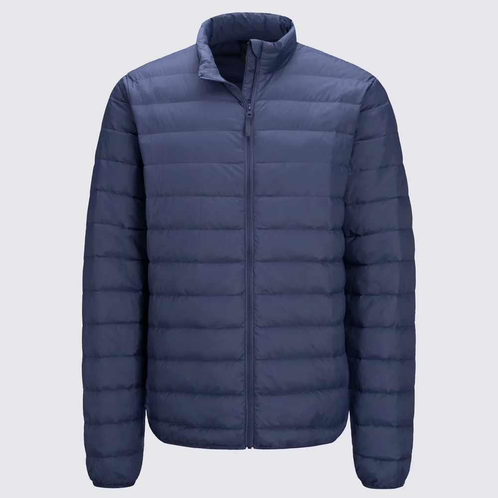 Men’s Puffer Jacket — Navy Blue, Army Green, Dusty Blue & Caramel Brown — Navy Blue, front view