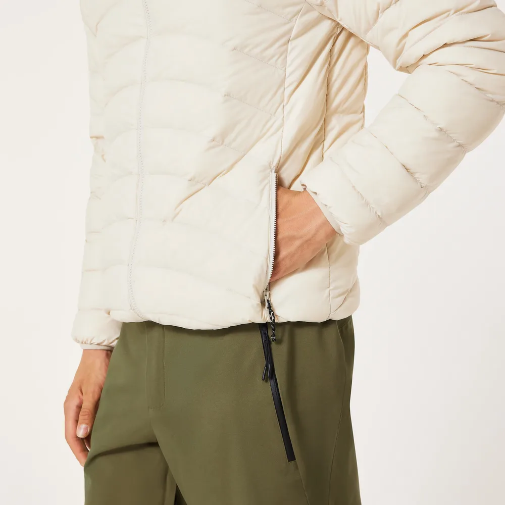 Men’s Puffer Jacket — Beige & Black — Beige, pocket detail