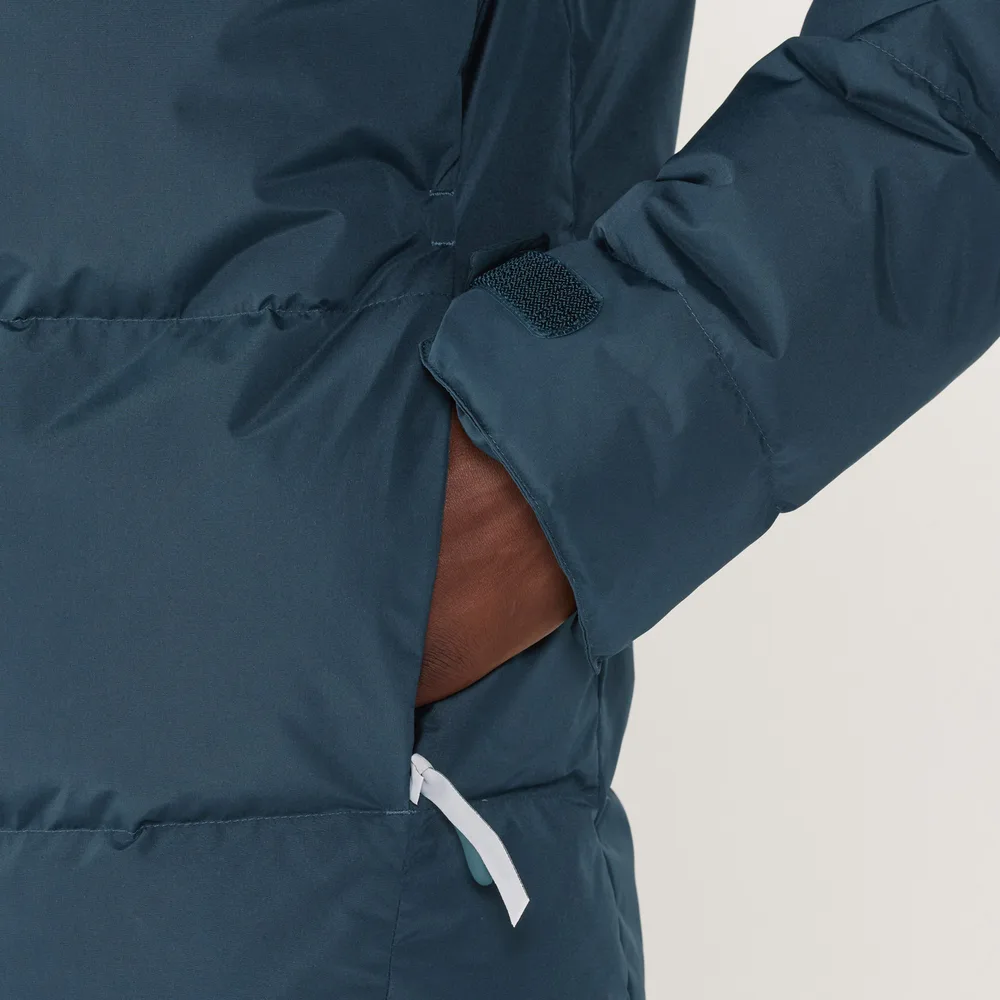 Men’s Puffer Jacket — Navy & Black — Navy, hand pocket and cuff detail, worn