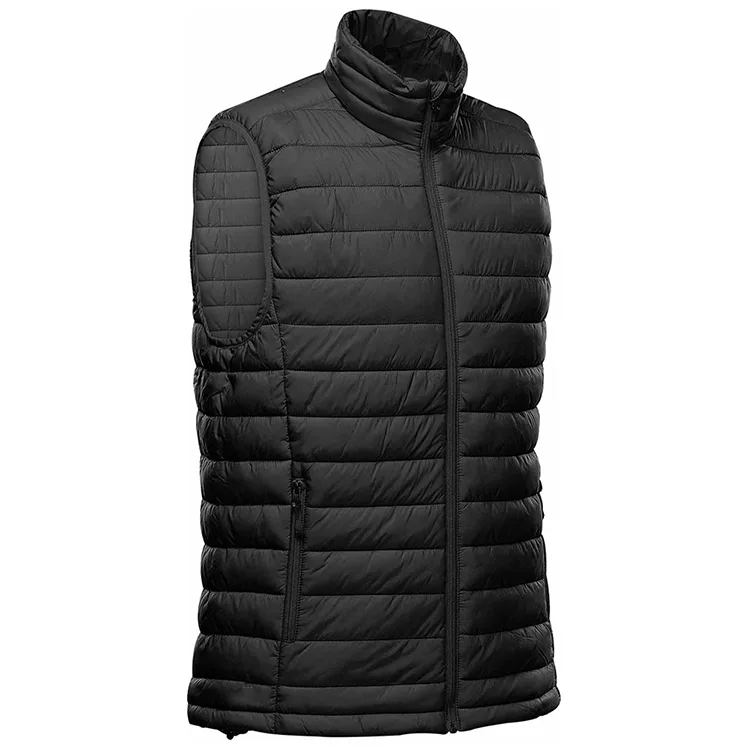 Men’s Puffer Vest — Black & Dark Navy — Black, three-quarter front view