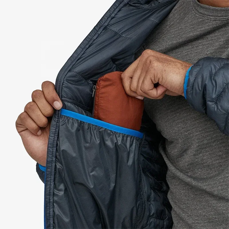 Men's Lightweight Quilted Down Jacket — 4 Colourways — Navy, inside pocket detail
