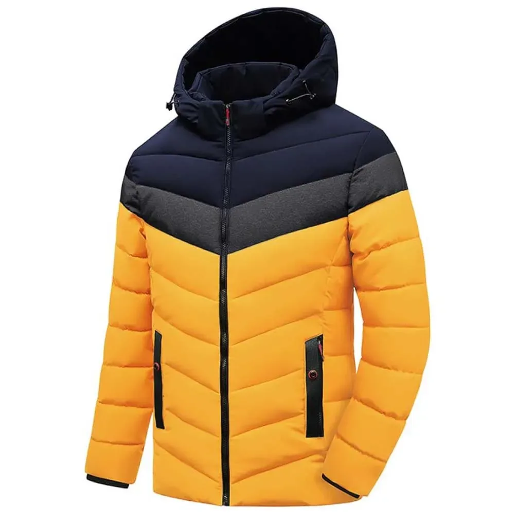 Men’s Quilted Jacket — 4 Colourways — Mustard & Navy, front view