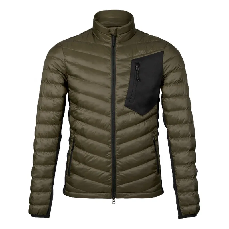 Men’s Quilted Jacket — Olive & Dark Brown — Olive, front view