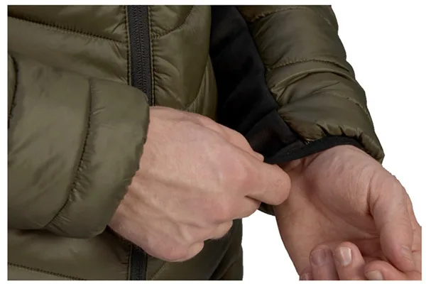 Men’s Quilted Jacket — Olive & Dark Brown — Olive, cuff detail, worn