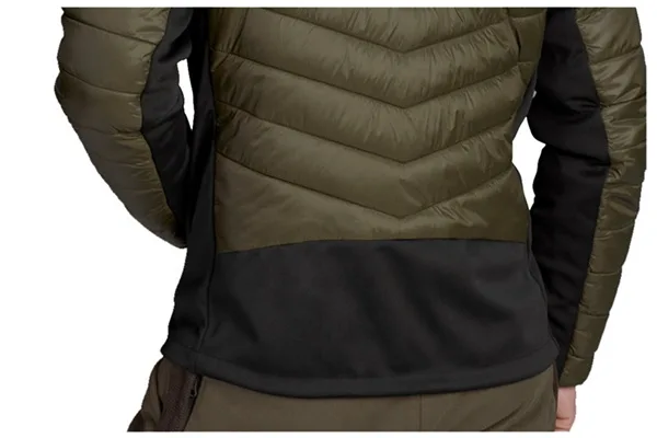 Men’s Quilted Jacket — Olive & Dark Brown — Olive, back panel detail, worn