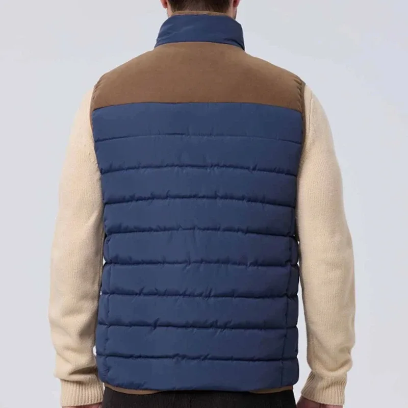 Men's Quilted Puffer Vest — 2 Colourways — Navy & Brown, worn back view