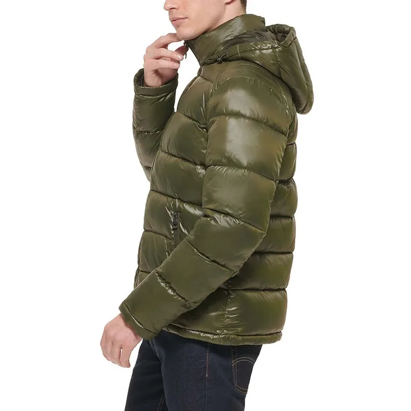 Men's Quilted Workwear Puffer Jacket — 1 Colourway — Olive Green, worn side view