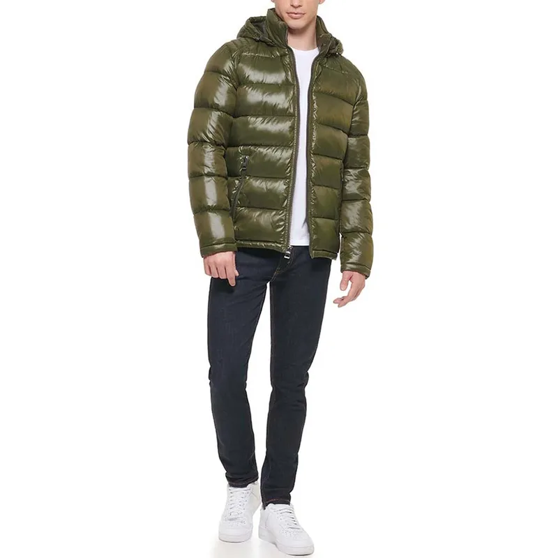 Men's Quilted Workwear Puffer Jacket — 1 Colourway — Olive Green, worn full-length view