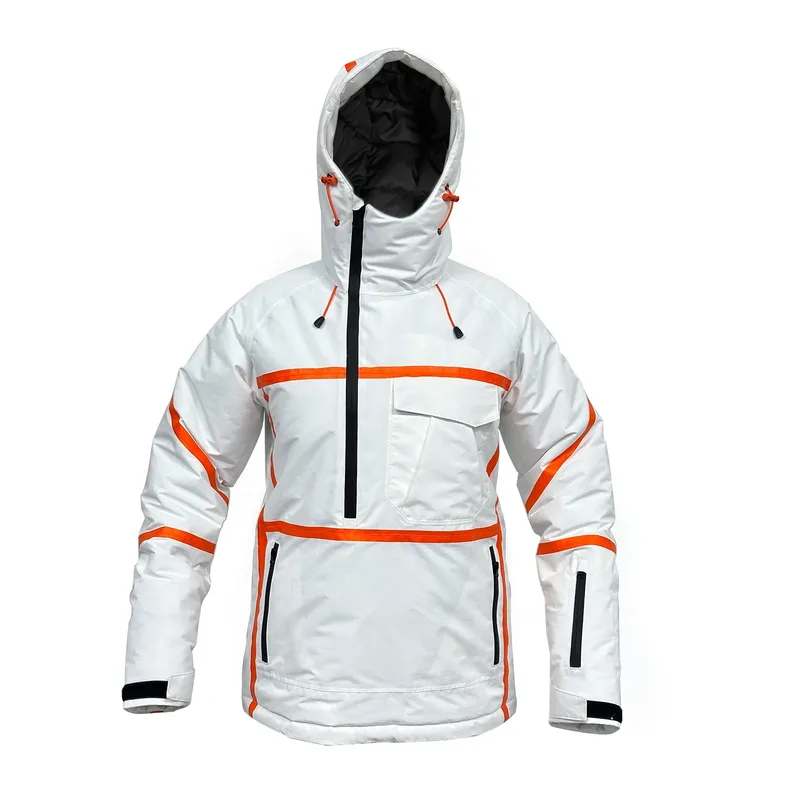 Men's Recycled Anorak Ski Jacket — White & Orange