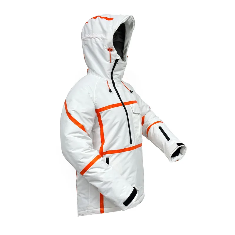 Men's Recycled Anorak Ski Jacket — White & Orange — White & Orange, side view