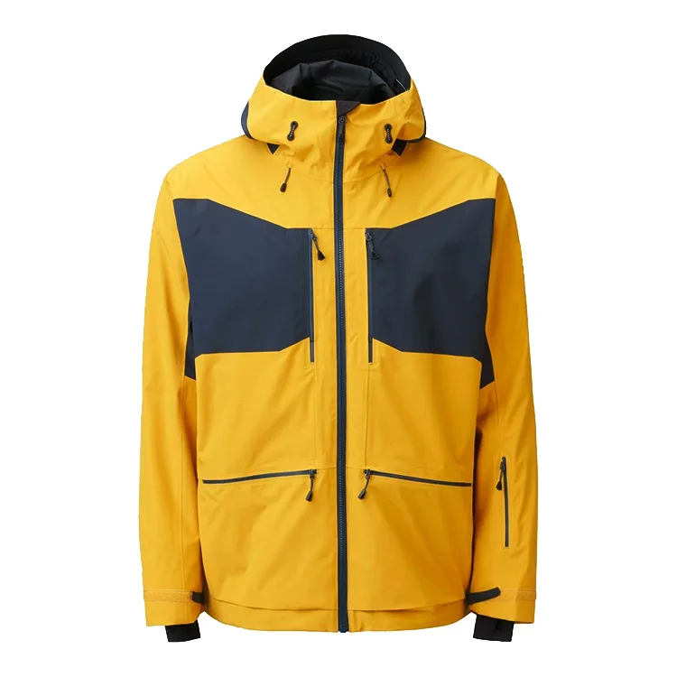 Men’s uninsulated shell ski jacket in yellow and black with a waterproof, breathable coating — front view