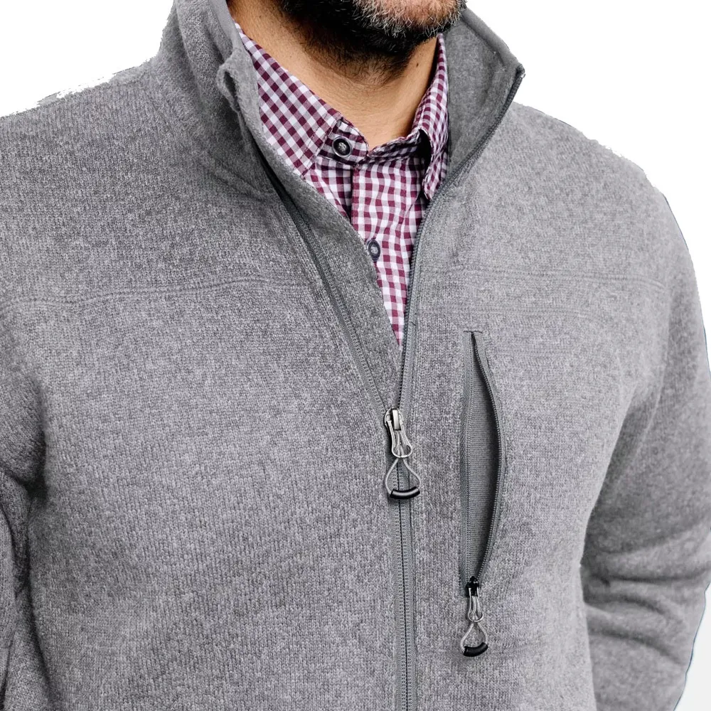 Men’s Sherpa Fleece Jacket — 3 Colourways — Grey, worn chest pocket detail