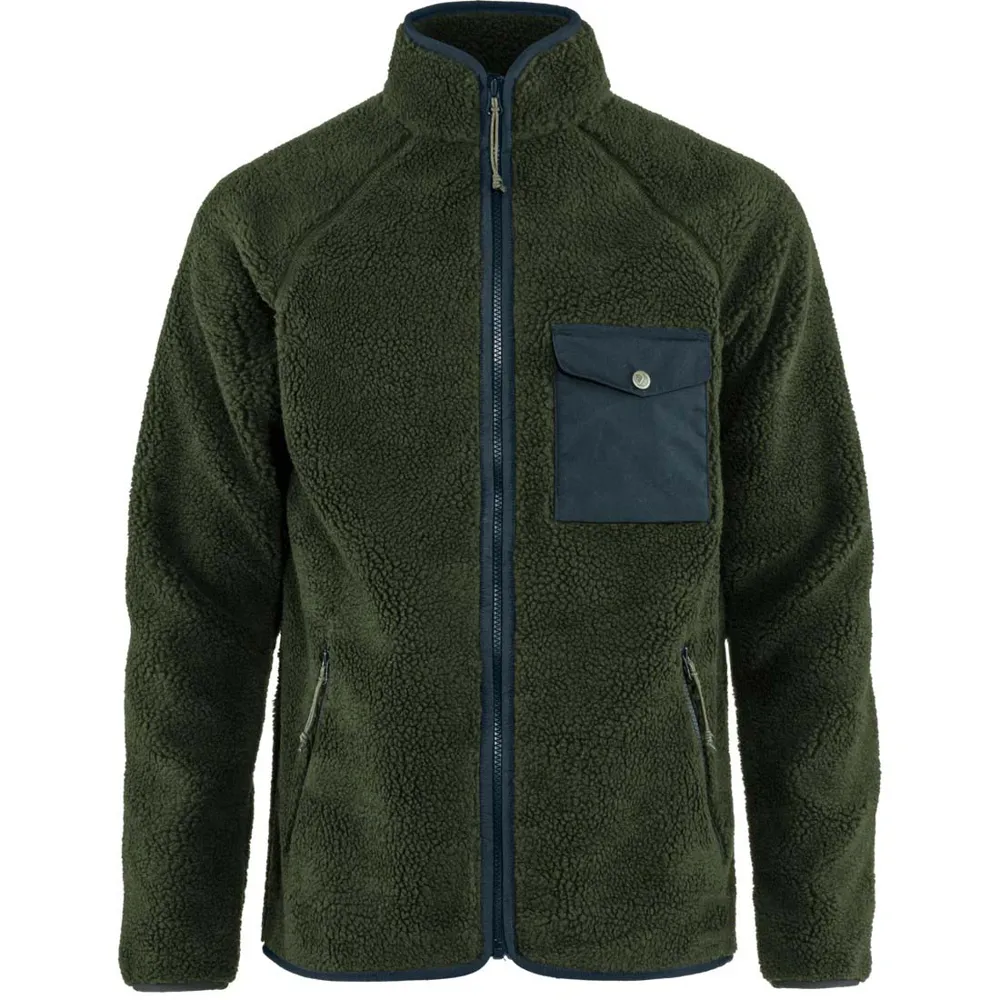 Men’s Sherpa Fleece Jacket — Army Green & Navy — Army Green, front view